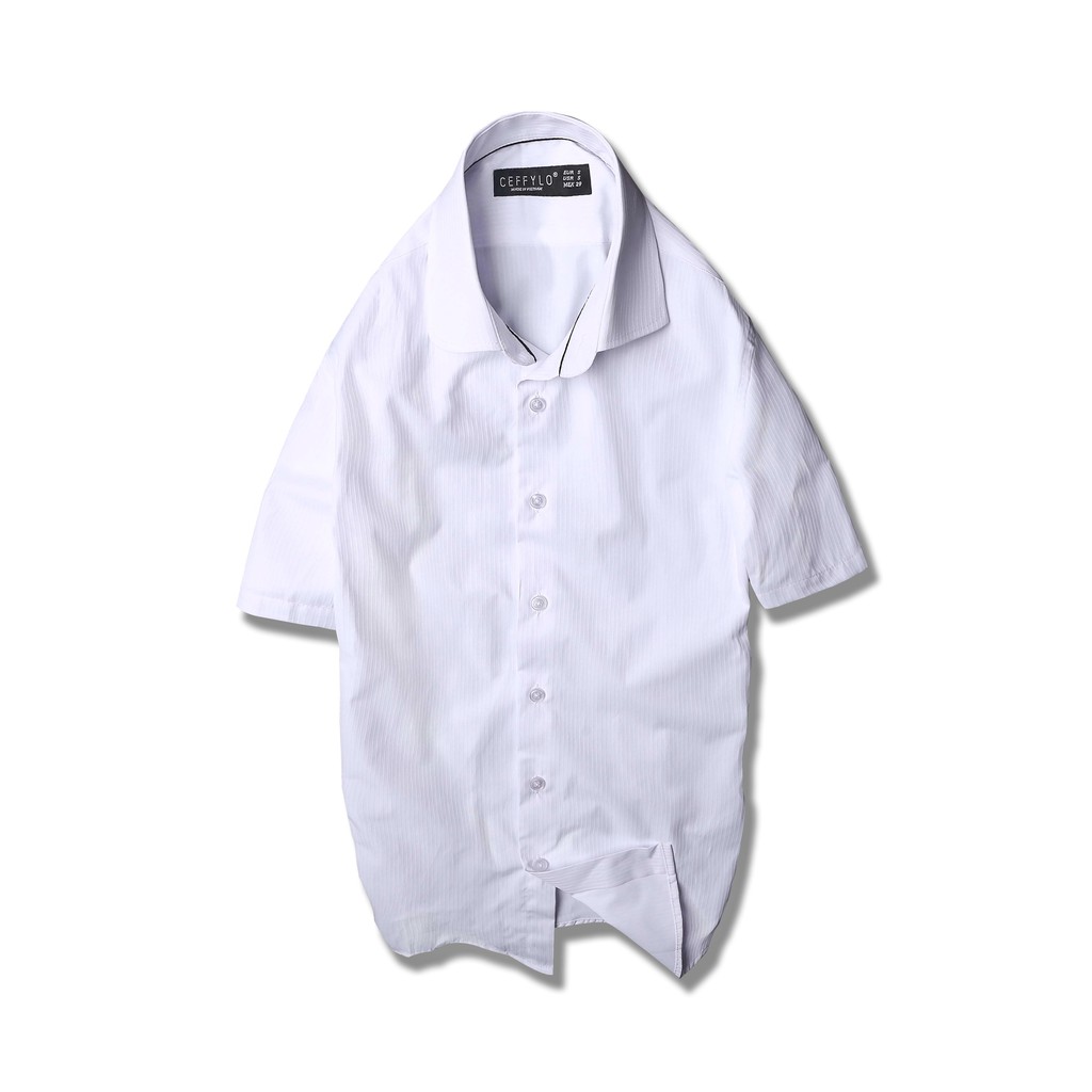 Sơ mi nam cộc tay Trắng kẻ sọc cao cấp CEFFYLO chất Cotton thoáng mát, thấm hút mồ hôi