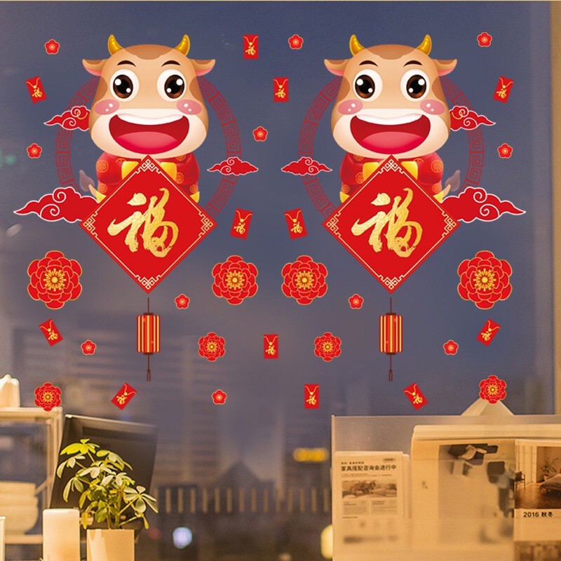 Decal Tết HÍT TĨNH ĐIỆN không dơ kính -  Bảng chữ Phúc mừng năm mới