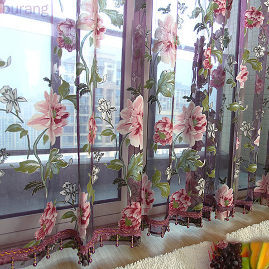 rèm cửa sổ Vải Tuyn Họa Tiết Hoa 100x200cm