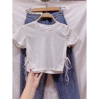 Áo croptop thắt dây eo 2 bên thun gân