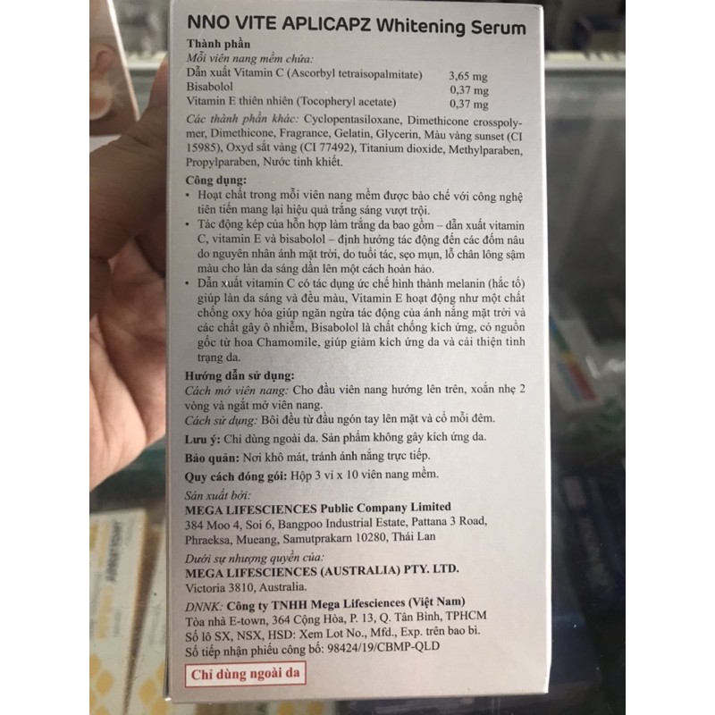 Serum dưỡng da trắng sáng NNO Vite Aplicapz (3 vỉ x 10 viên/hộp)[Hàng chính hãng sản xuất tại Thái Lan]