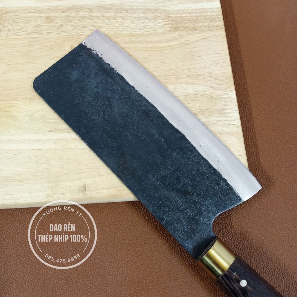 Dao Chặt Xương Thép Nhíp Nga - Dao Làm Bếp Rèn Thủ Công, Cán Gỗ Mun Cao Cấp
