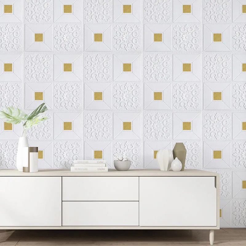 Giấy Xốp Dán Tường 3D Hoa Văn Kim Tuyến, Dán Trần, Tường Đều Được, Sẵn Keo Bóc Dán