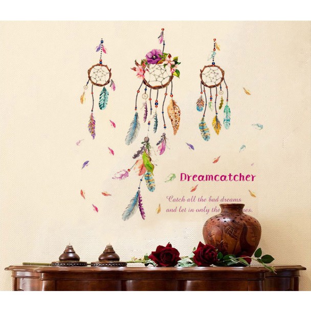 Decal trang trí tường - Dây chuông gió lông vũ