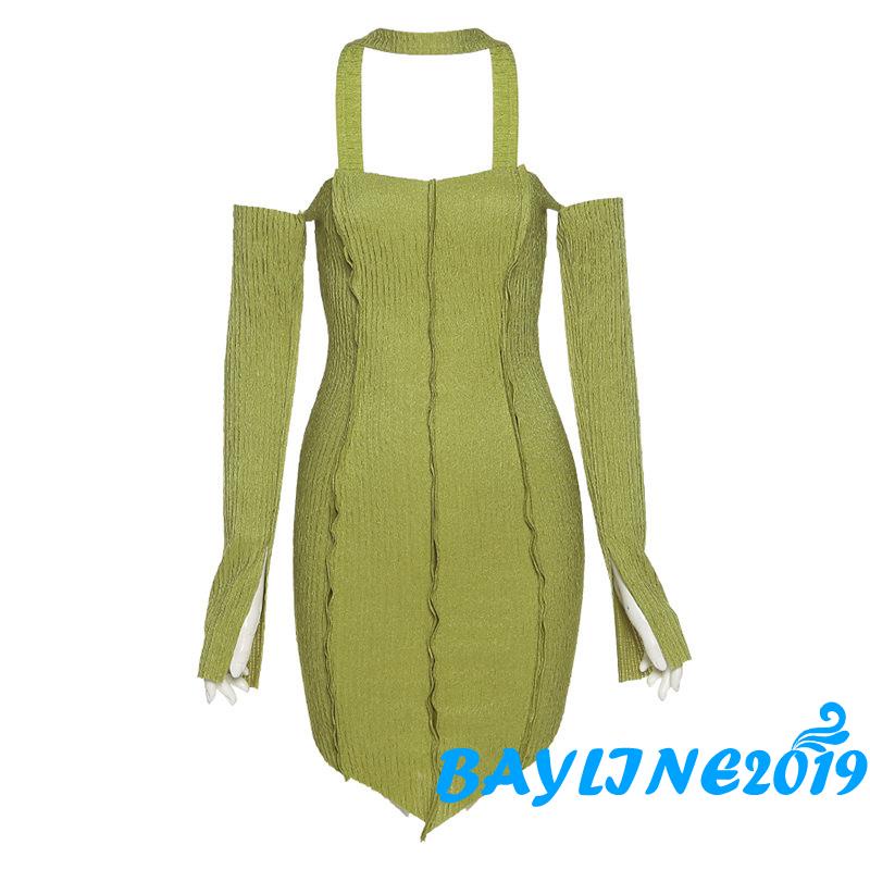 Đầm Dài Trễ Vai Tay Dài Màu Trơn Thời Trang Mùa Hè Cho Nữ