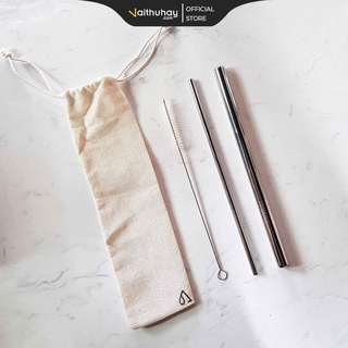 Bộ Ông Hút Inox 304 Cao Cấp 10003 - Bộ 3 Ống Hút Inox Kèm Túi Đựng Vệ Sinh - Vaithuhay