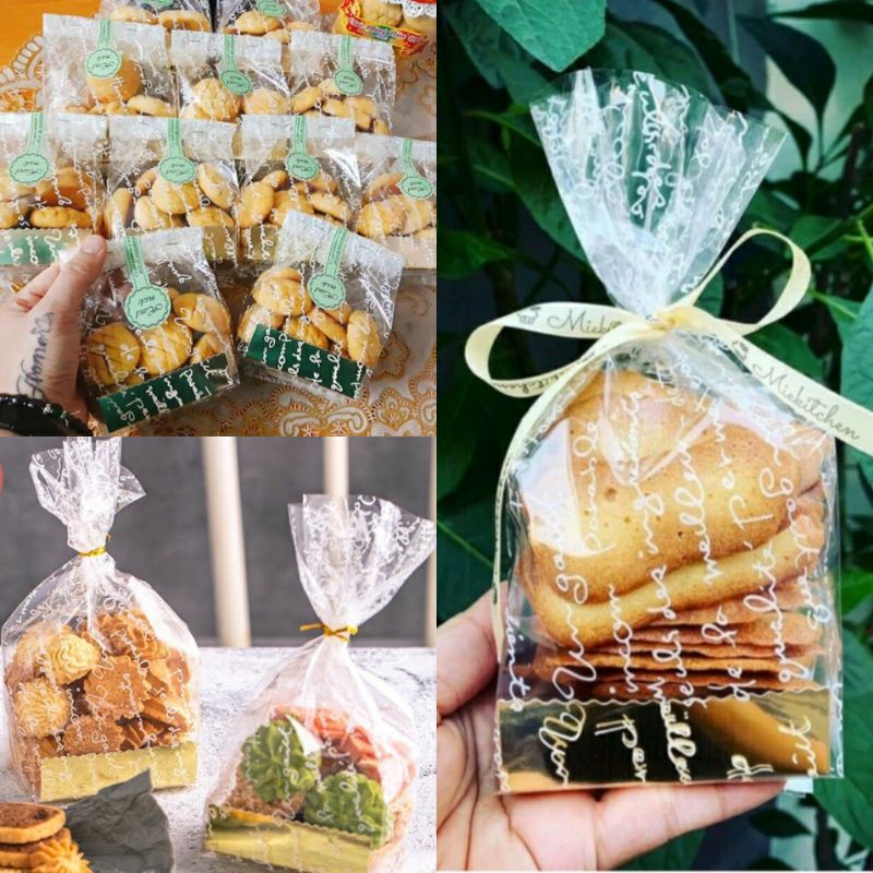 Túi đựng bánh kẹo trong chữ trắng đáy vàng kèm dây ruy băng chữ handmade