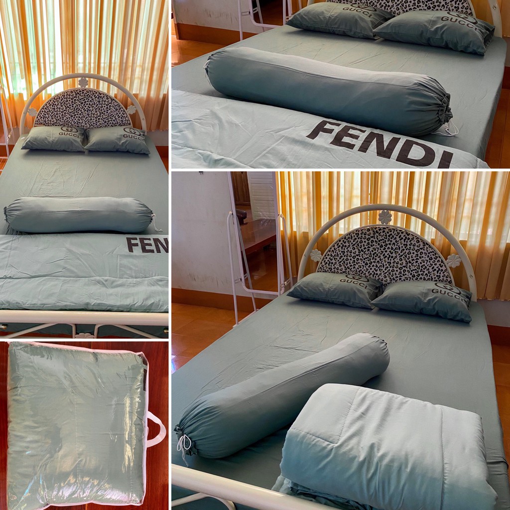 Bộ Ga 5 món vải đũi giường 1m6 (Bọc nệm, 2 vỏ gối nằm, vỏ gối ôm, chăn bông)
