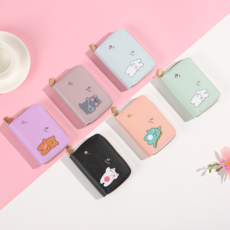 Ví Ngắn Nữ Cầm Tay Đựng Thẻ Khóa Kéo In Hình Thỏ 556  Kiểu Dáng Dễ Thương Phong Cách Hàn Quốc - Hazo