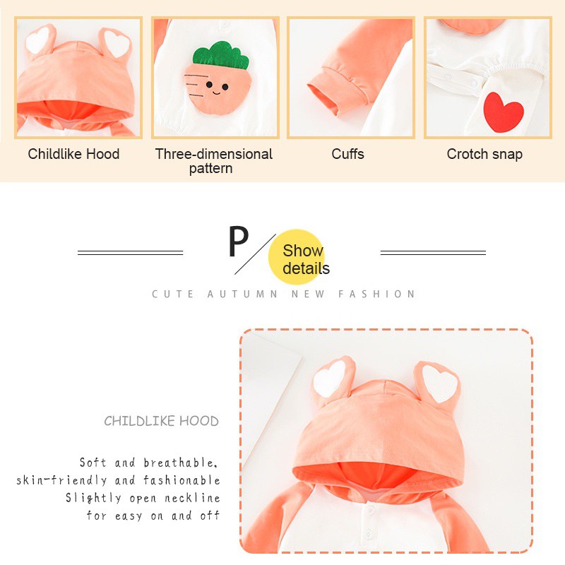 Áo Liền Quần Tay Dài Có Nón Dễ Thương Dành Cho Bé