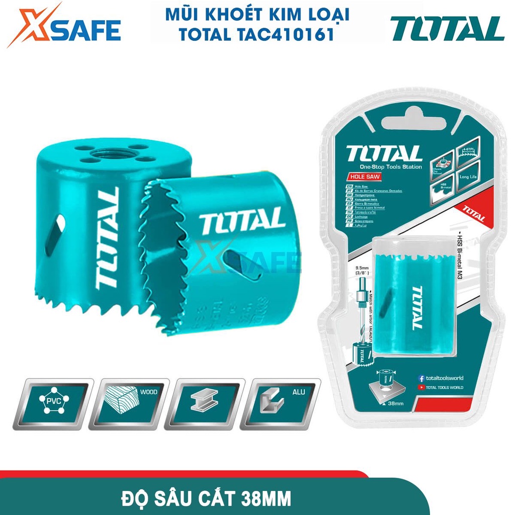 Mũi khoét kim loại TOTAL đường kính 16-76mm, độ cắt sâu 38mm, chất liệu HSS M3 Bi-metal [CHÍNH HÃNG]