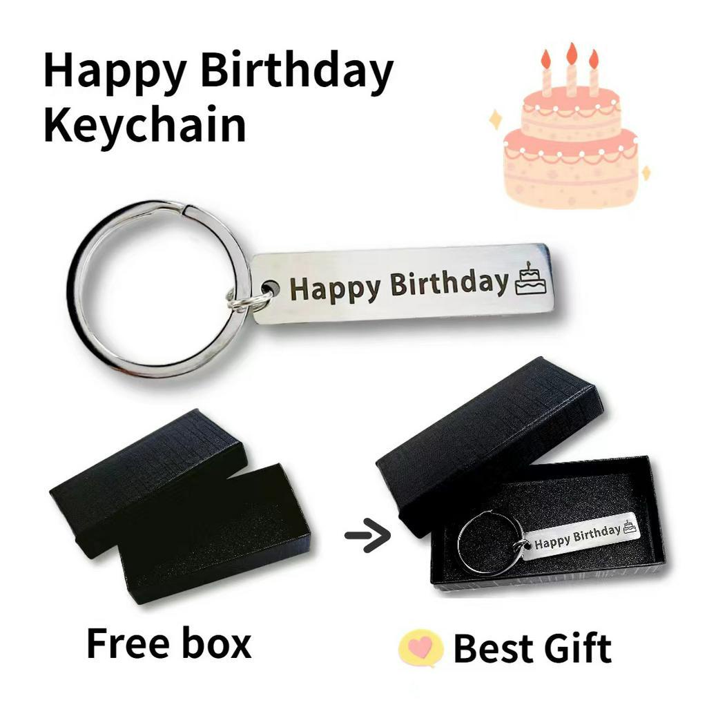 Móc Chìa Khóa Bằng Thép Không Gỉ In Chữ Happy Birthday Kèm Hộp Đựng Tiện Dụng