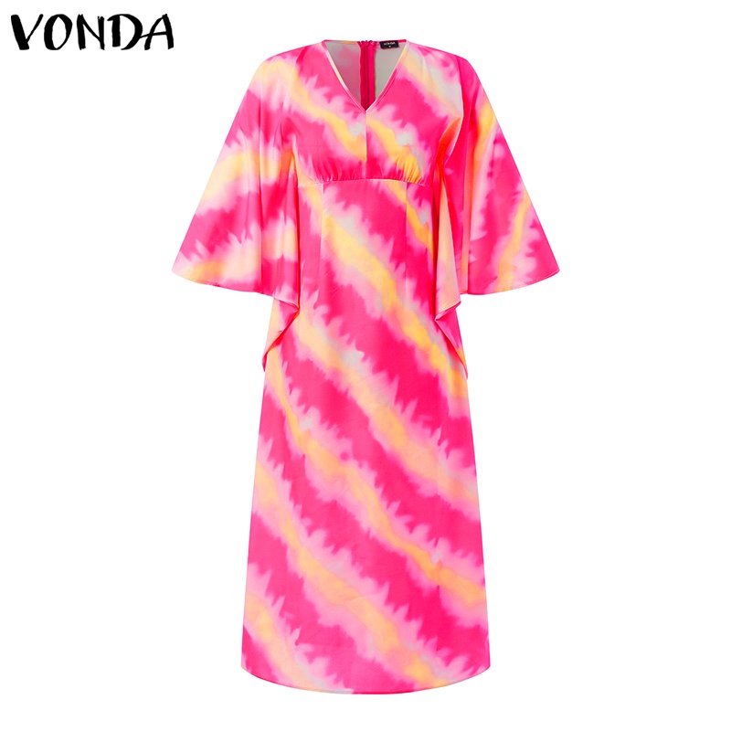 VONDA Phụ nữ Cổ V Cánh dơi 3/4 Tay áo Giản dị Áo dài in cổ điển
