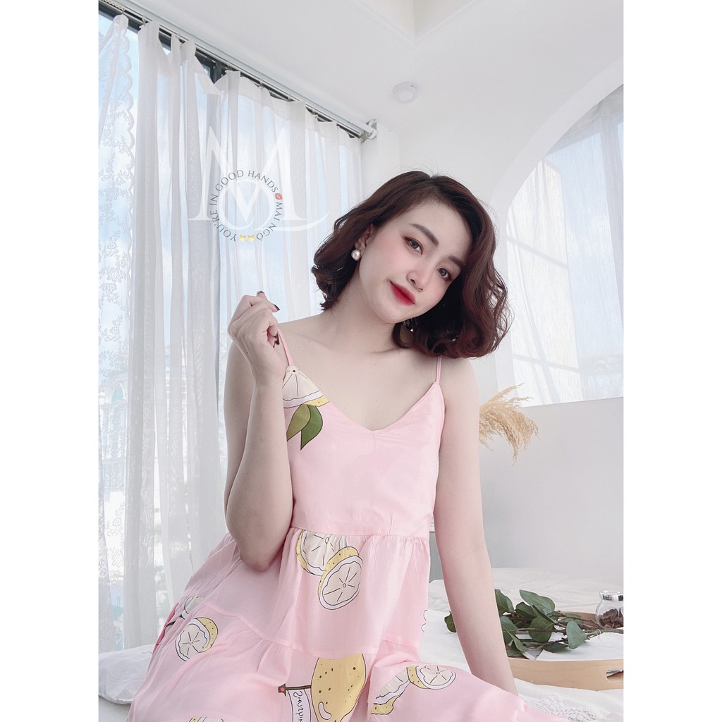Váy ngủ Rita Shop 2 dây chất lanh Mai Ngô có họa tiết nữ tính dễ thương mùa hè dưới 60kg | BigBuy360 - bigbuy360.vn