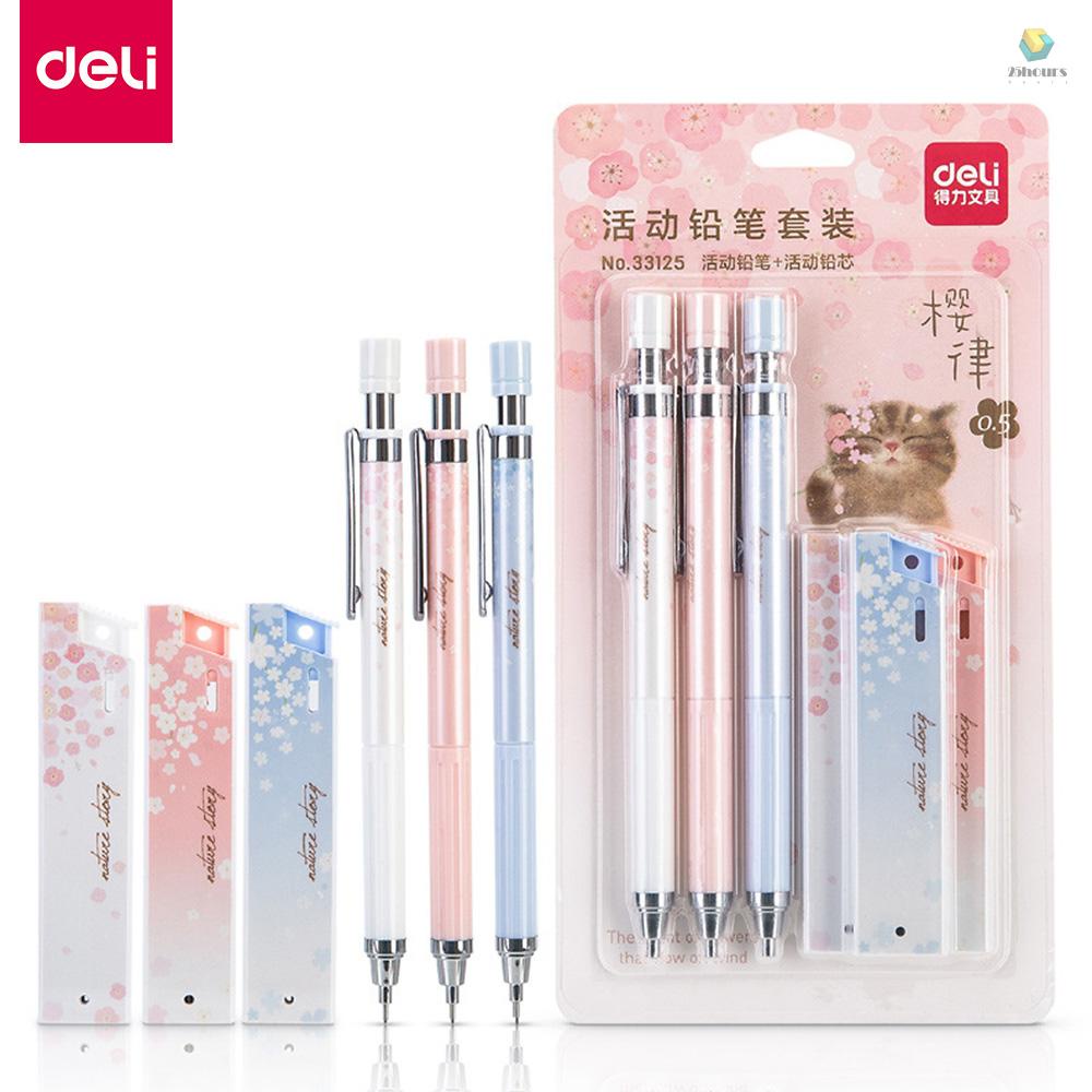 Giá Thấp Nhất} Bộ Bút Chì Bấm Tự Động Deli Kèm 3 Bút Chì / 3 Gói Ngòi 0.5mm Có Thể Bơm Lại Để Vẽ / Phác Thảo / Phác Thảo / Hình Ảnh / Archi
