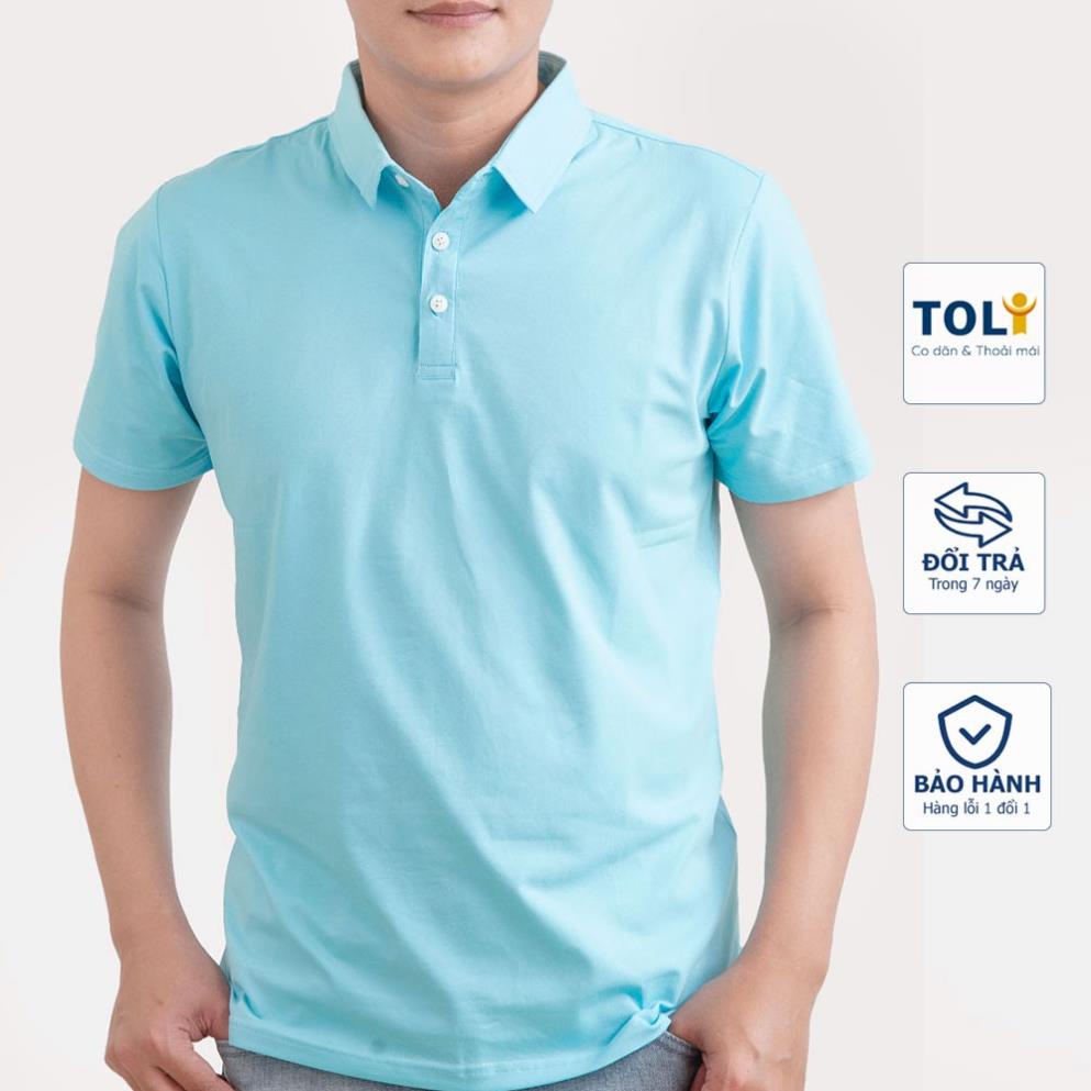 Áo thun nam Cổ Sơ Mi (Cổ trụ) TOLI, chất cotton 4 chiều mềm mịn, co dãn, form suông cơ bản MÀU XANH DA TRỜI