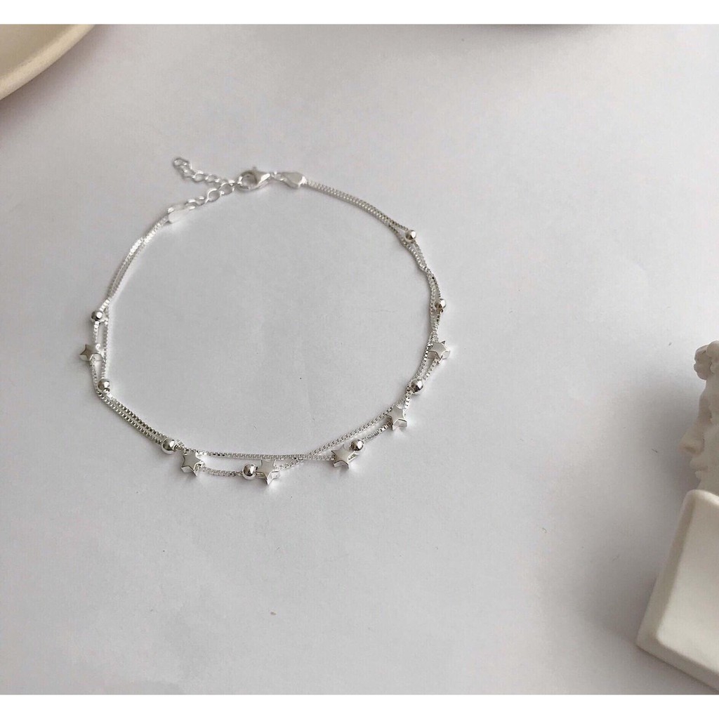 Lắc tay bạc sao đôi bi tim nữ tính, lắc tay bạc thiết kế trẻ trung năng động | BigBuy360 - bigbuy360.vn