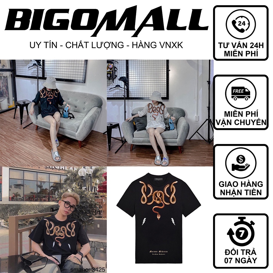 Áo thun tay lỡ họa tiết rắn BIGOMALL - Áo phông nam nữ unisex freesize form rộng 65kg