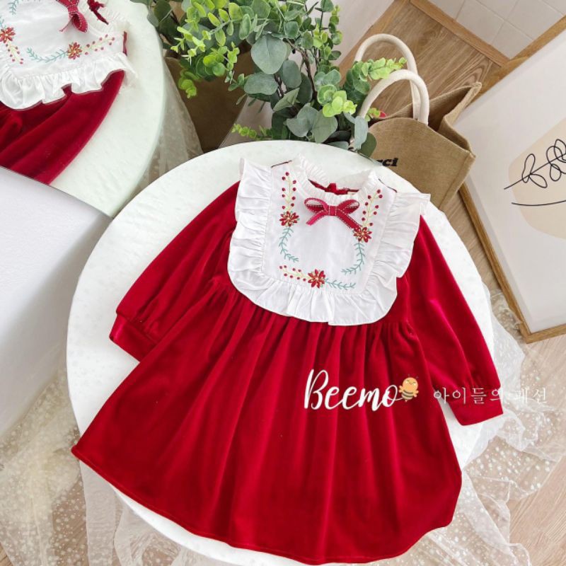 Váy nhung đỏ giáng sinh bé gái Beemo