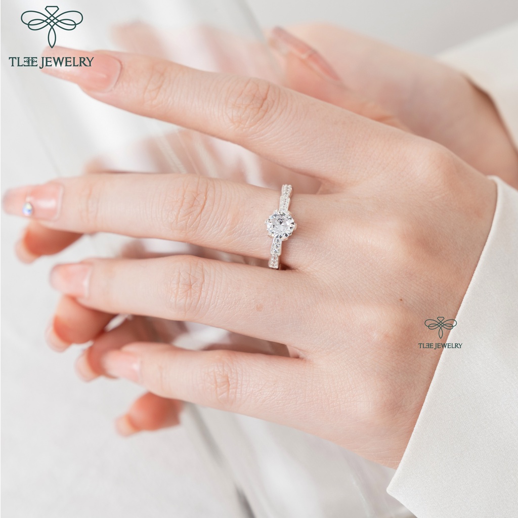 Nhẫn bạc nữ TLEE ổ đá cao viền đá thân đốt trúc sang trọng TleeJewelry A0201