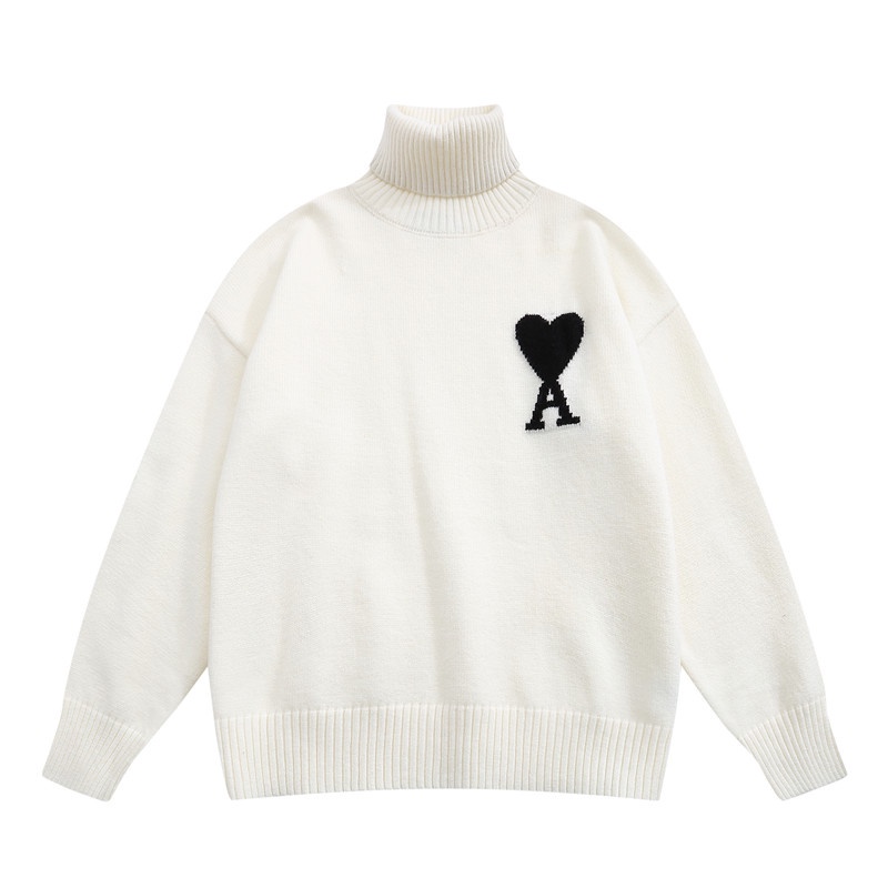 Áo Sweater Dệt Kim Cổ Cao Thêu Chữ Ami Love Herat Thời Trang Mùa Đông Cho Nam Nữ 2021