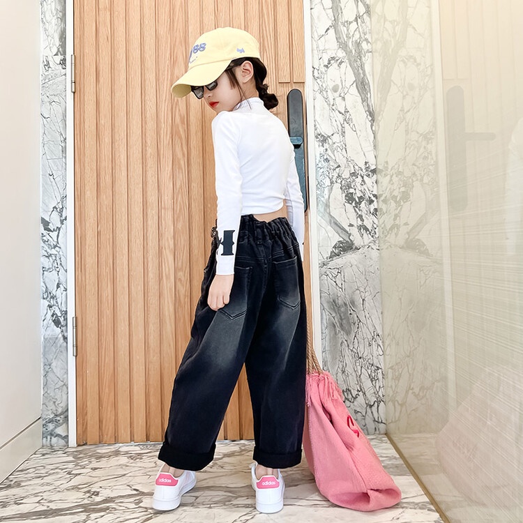 Set Áo Thun Tay Dài Phối Quần Jeans Thời Trang Mùa Thu Cho Bé Gái 5-6 Tuổi