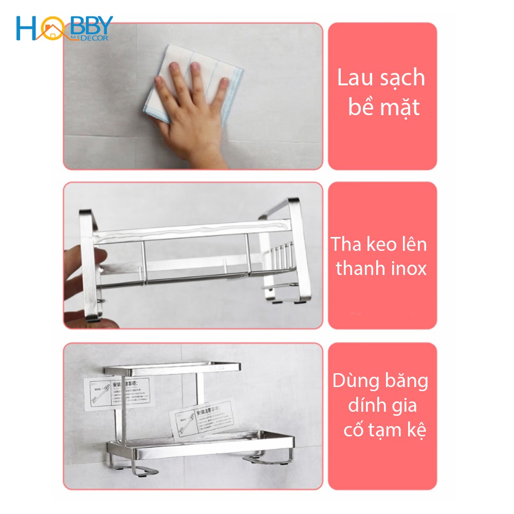 Kệ rổ đựng dụng cụ rửa chén Inox 304 Hobby Home Decor KRC1 dán lên tường hoặc kê lên bồn chậu rửa - có sẵn keo dán