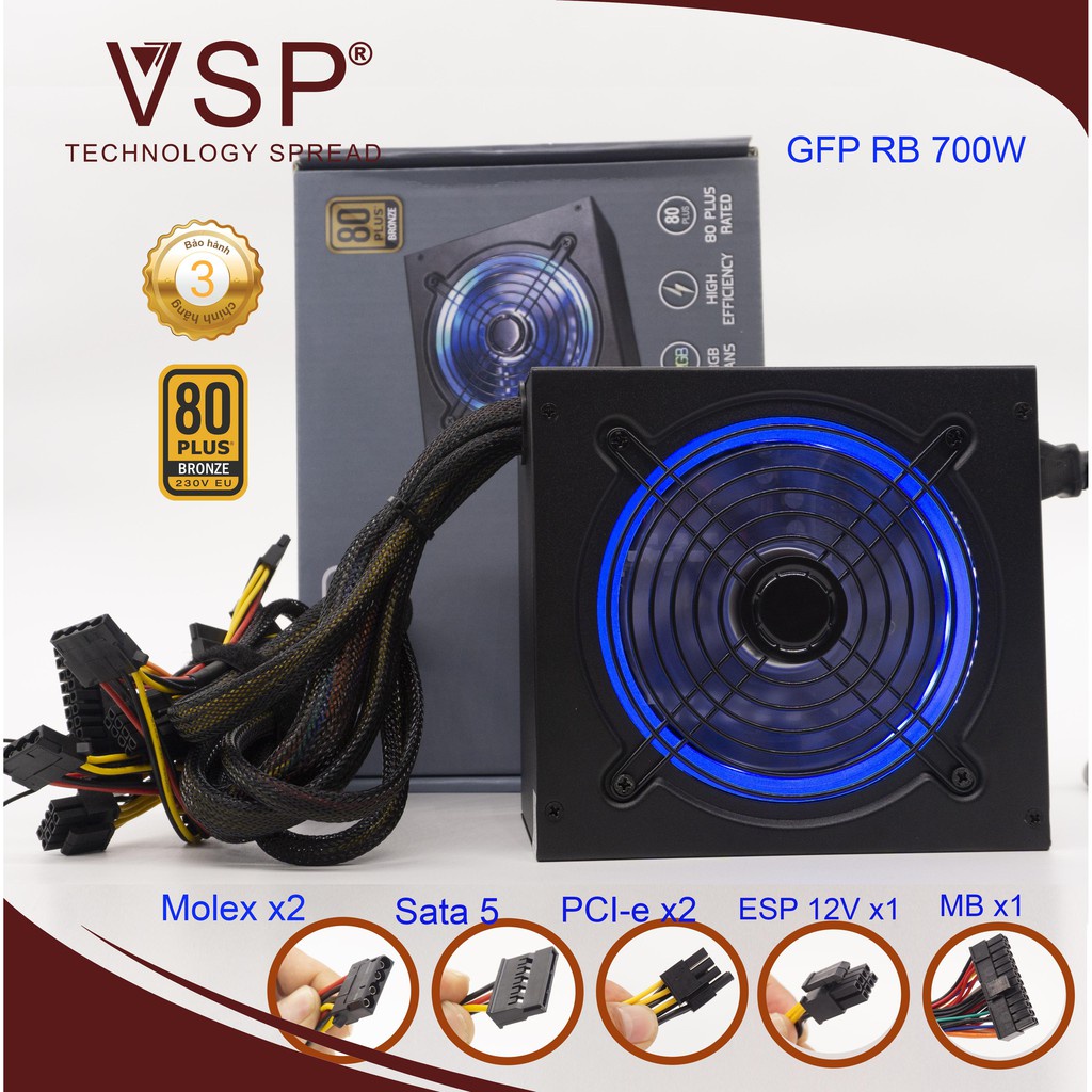 Nguồn Máy Tính Công Sức Thực Có Led VSP BR-700W 80Plus BRONZEK Hàng Chính Hãng Bảo Hành 2 Năm