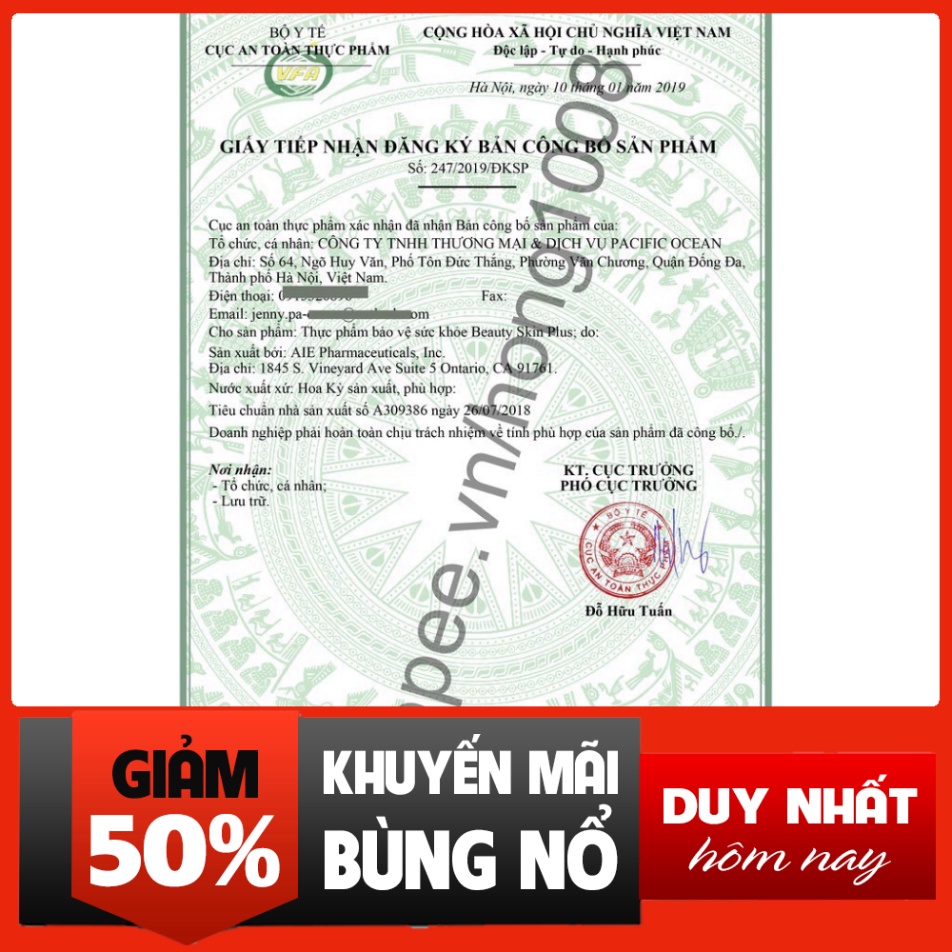 SIÊU ƯU ĐÃI Viên Uống Beauty Skin Plus 60 Viên của Mỹ - Hỗ Trợ Trắng Da, giảm nám SIÊU ƯU ĐÃI