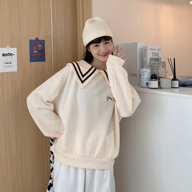 Áo sweater Cổ Thủy Thủ Dáng Rộng Dễ Thương Phong Cách Hàn Quốc Thời Trang Thu Đông