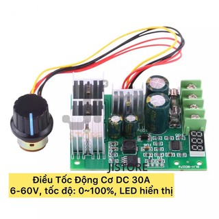 Điều tốc / điều khiển tốc độ động cơ dc 30a, nguồn: 6-60vdc, tốc độ 0~100%, led hiển thị