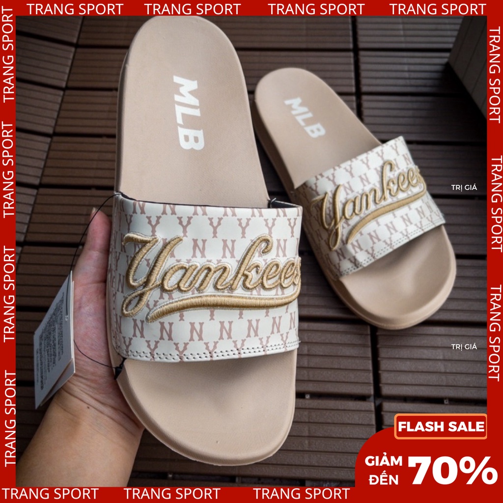 Dép quai ngang mlb yankess cao cấp unisex nam nữ thêu nổi tặng hộp