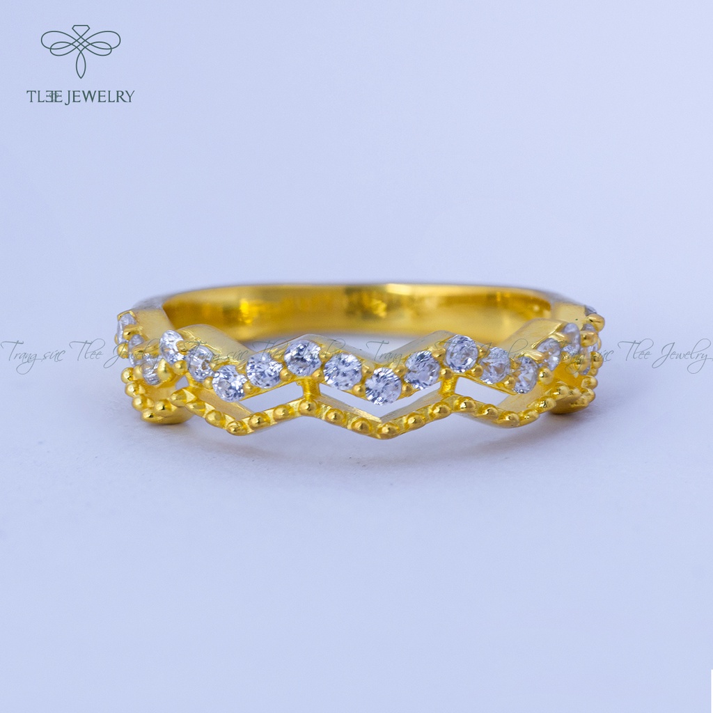 Nhẫn bạc nữ TLEE ziczac hai hàng mạ vàng 14k nạm đá sang trọng NCJ A0146