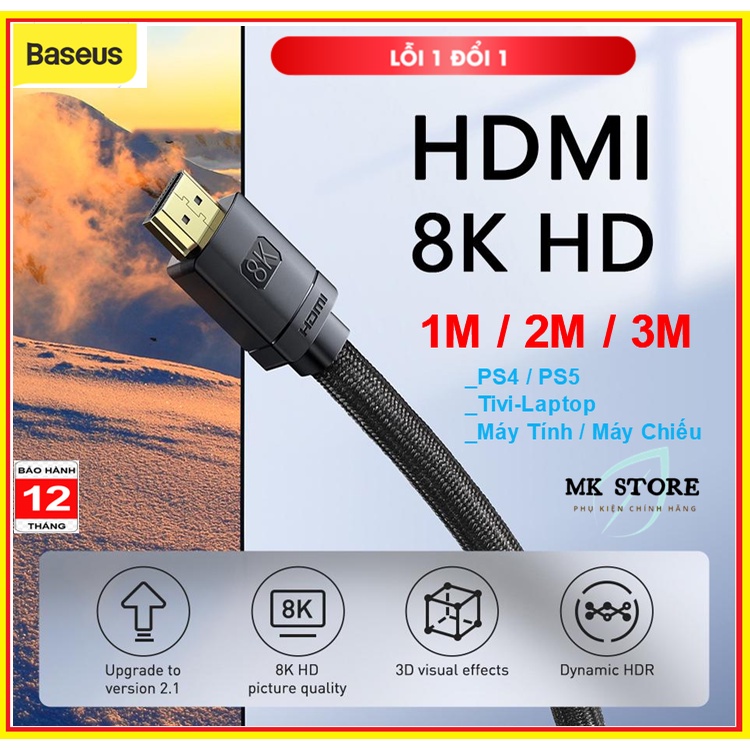 Cáp HDMI 8K cao cấp Baseus (HDMI to HDMI Cable , 8K Video Adapter Cable) Cho PS5 / PS4 / Máy Tính /TV Box / Máy Chiếu