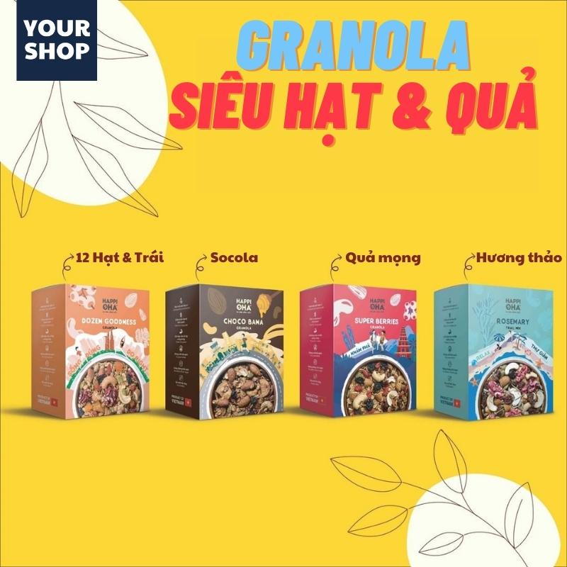 Granola siêu Hạt &amp; Quả Happi Oha, Ngũ cốc giảm cân không đường