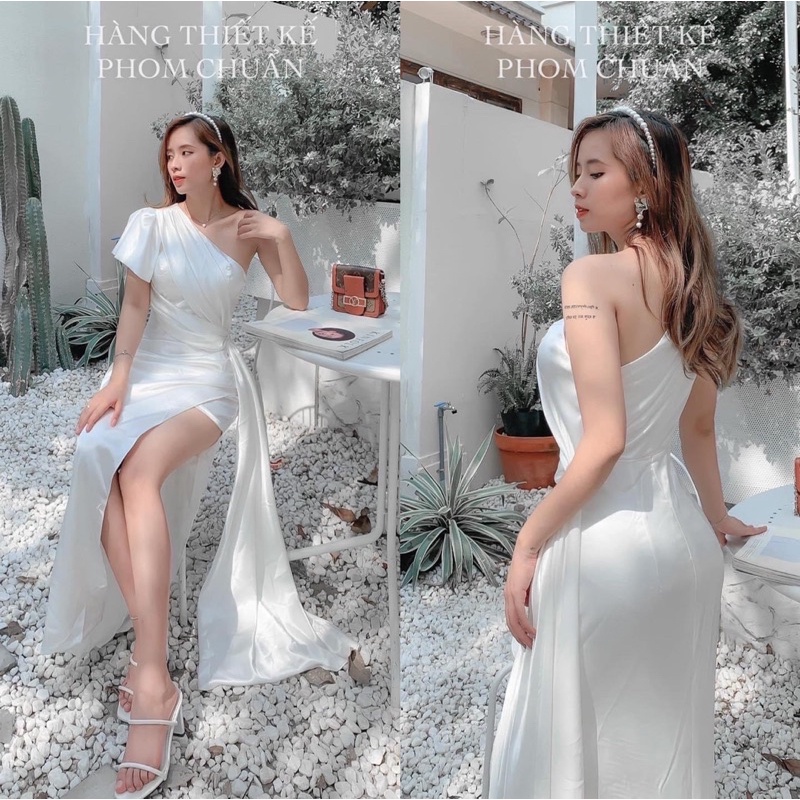 Đầm dự tiệc thiết kế dạ hội maxi lệch vai xẻ tà sang chảnh