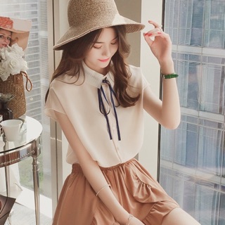 Áo sơ mi phối cổ nơ cho nữ