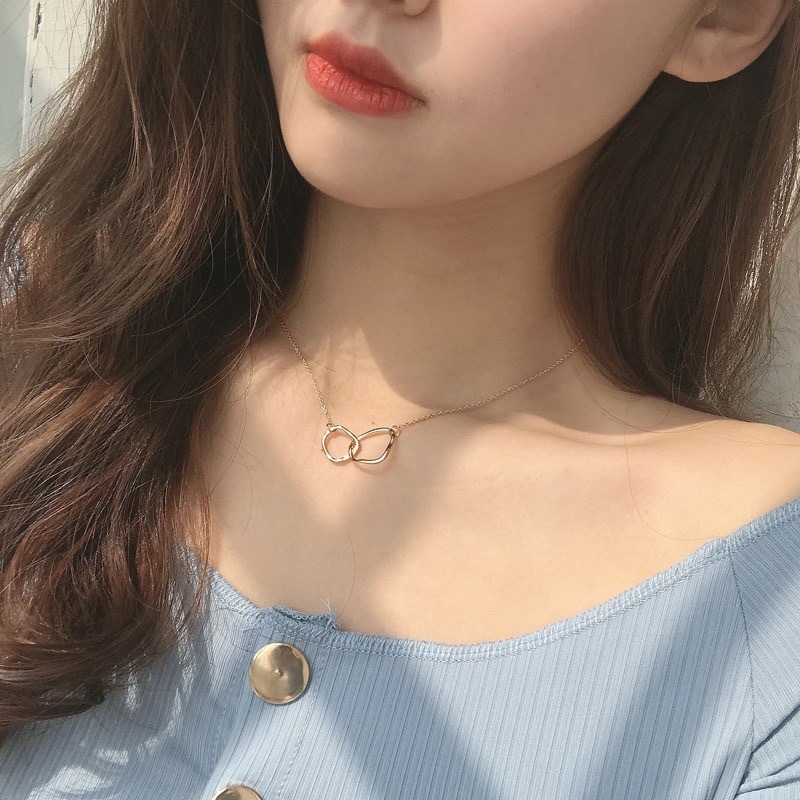 Vòng cổ choker mặt nhẫn đôi dây xích đơn giản thời trang hàn quốc dành cho nữ làm quà tặng