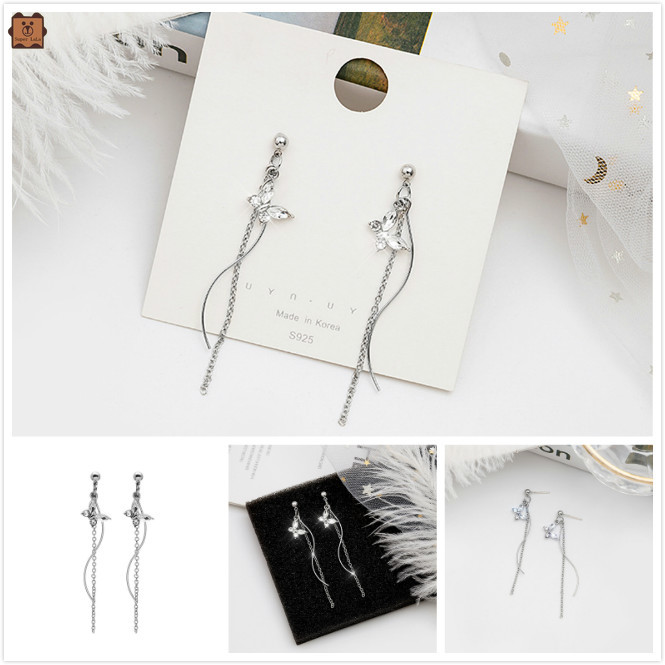 Bông tai mạ bạc 925 họa tiết bươm bướm đính đá phong cách sang trọng