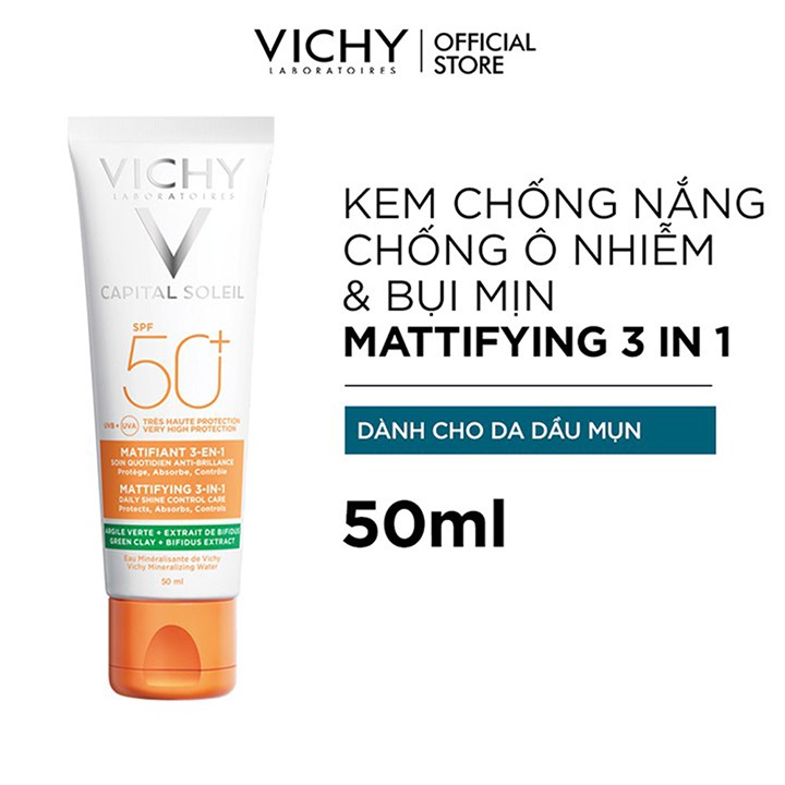 Bộ sản phẩm chăm sóc &amp; bảo vệ da dầu mụn Vichy Capital Soleil Mattifying