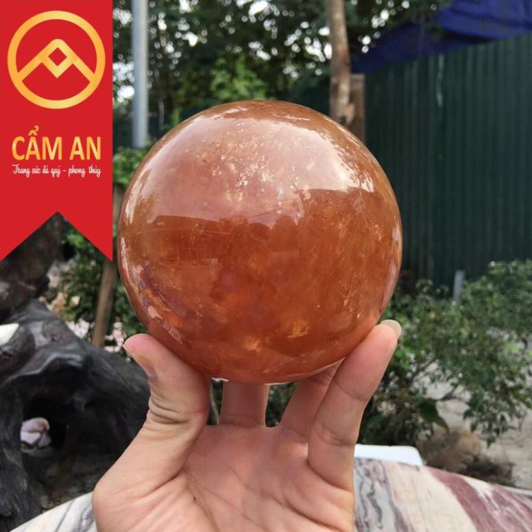 Quả Cầu Phong Thủy Đá Calcite , Đường Kính 10 - 12 cm - Tặng Đế Gỗ