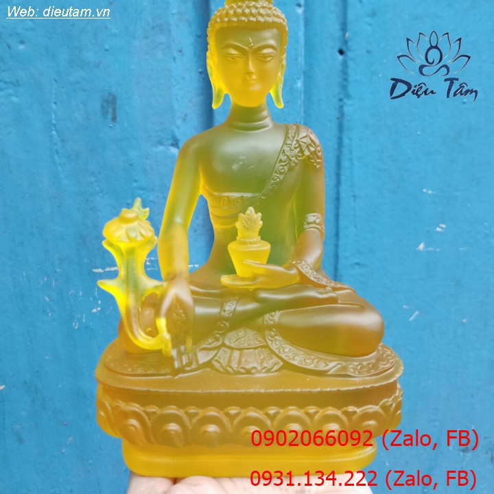 Tượng phật dược sư lưu ly quang vương cao cấp màu vàng 19cm