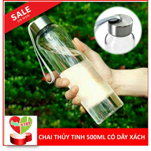 Bình thủy tinh 500ml có dây xách