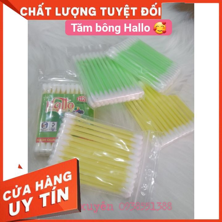 Bông tăm Hallo  đa công dụng ,tiện lợi , nhỏ gọn nhựa mềm trơn láng ,Sợi bông tự nhiên mềm mịn bông tự nhên