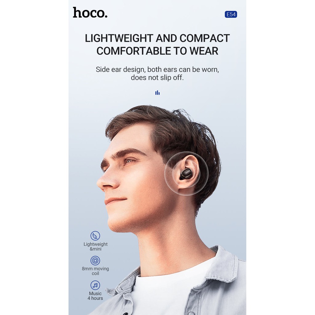 Tai nghe mini Hoco E54 âm thanh chất lượng, Bluetooth 5.0, dung lượng 40mAh, siêu nhỏ gọn, dễ dàng mang theo