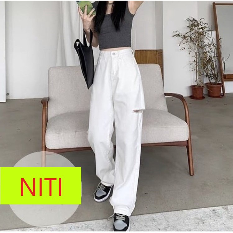 [ ĐỦ KIỂU ] QUẦN JEANS ỐNG RỘNG NỮ LƯNG CAO MÀU TRẮNG, ĐEN, ĐỦ KIỂU RÁCH CAO CẤP NITIQC CHẤT VẢI DÀY DẶN