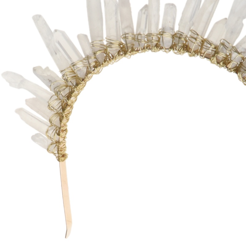 Vương Miện Cài Tóc Đính Pha Lê Nhân Tạo Màu Trắng Trong Suốt Phong Cách Boho Cho Cô Dâu