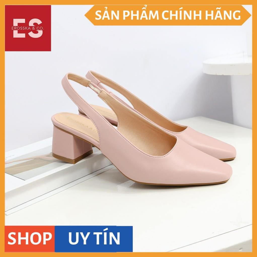 Giày cao gót Erosska thời trang mũi vuông gót hở phối dây quai mảnh kiểu dáng basic cao 5cm màu hồng -  EL016