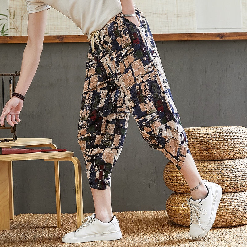 Quần Harem Cotton Lanh Ống Rộng Phong Cách Thời Trang Hàn Quốc Cho Nam Giới