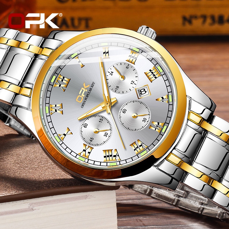 OPK 8119 Watch Men Waterproof Original Stainless Luminous Calendar Business